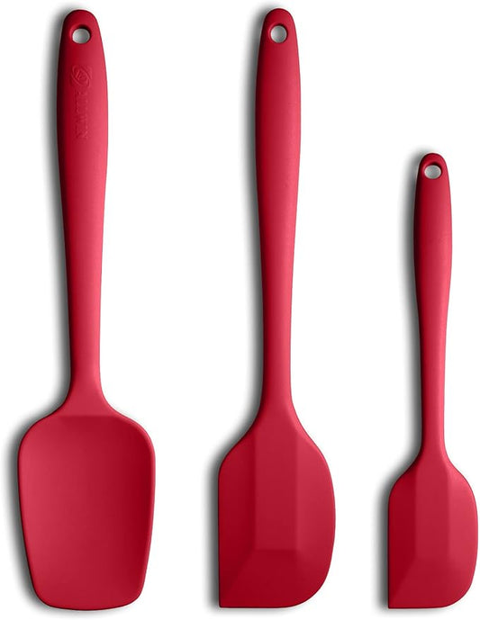 Silicone Spatula 3‑Piece Set Heat Resistant 600°F Non‑Stick Rubber Spatulas with Stainless Steel Core ALLWIN HOUSEWARE Large Spatula, Spoonula & Mini Spatula for Cooking & Baking, Wine Red