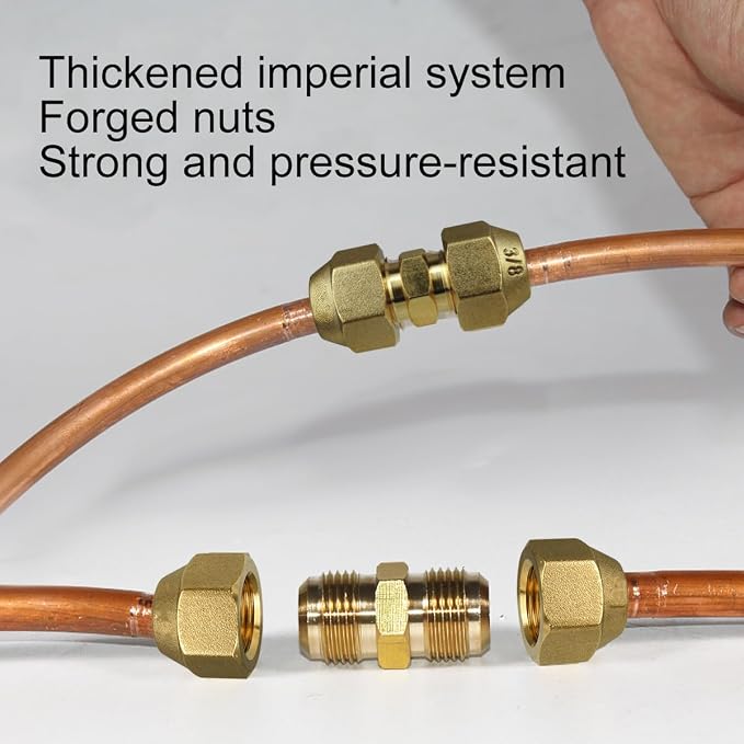 2Pieces Copper Pipe Extension Joint Connectors for Air Conditioning Pipe Coupling Adapters with Flare Nuts and Connectors for Copper Tube Diameter 3/8 and 1/4-Inch