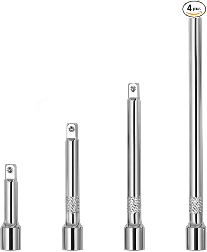 1/4" Socket Extension Set - 4PCS Drive Socket Quarter Inch Extension Bar Set 2" / 50mm, 3" / 75mm, 4" / 100mm, 6" / 150mm CR-V Durable Material