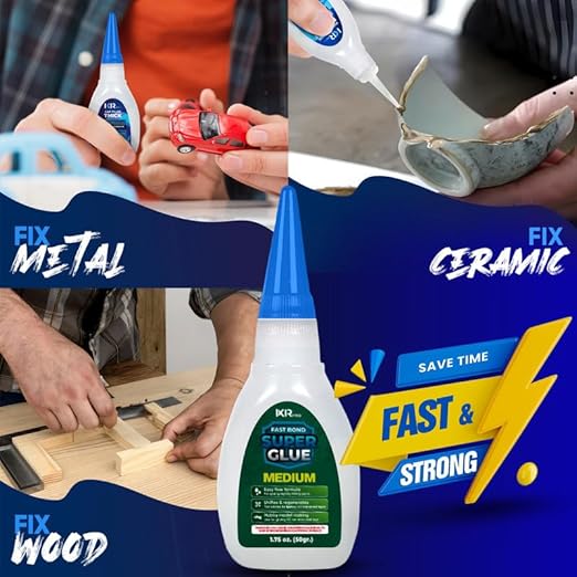 CA Glue Medium Viscosity Kit (6x1.75 oz.) Cyanoacrylate Glue, Super Glue for Everyday Repairs, Woodworking, Plastic, Ceramic, and DIY Crafts, Quick-Drying Multi-Purpose Adhesive with Easy Application