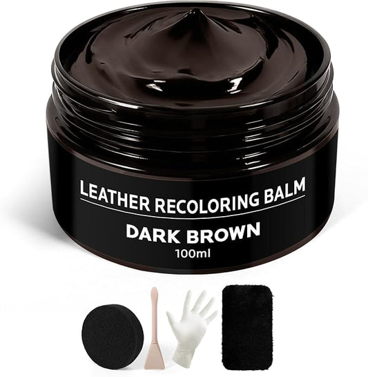 Brown Leather Recoloring Balm: Leather Color Restorer Conditioner, Leather Repair Kits for Vinyl Furniture Sofa Car Seats Shoes - Dye on Scratches Fades Worn Surfaces
