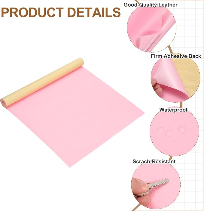 MECCANIXITY Leather Repair Patch 14"x54" Self-Adhesive Leather Vinyl Repair Tape Kit for Furniture Couches Sofa Chair Car Boat Seats Jackets, Pink
