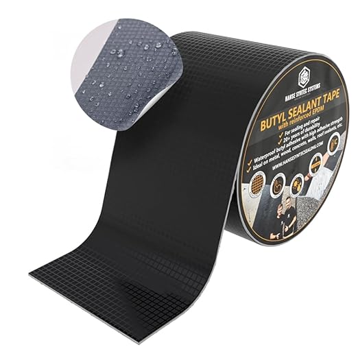 HSS Butyl Sealant Tape R2+ Reinforced EPDM, Strong, Waterproof, airtight, Weather Resistant Seal Tape for Joints, Roofs, Windows, Black, 4 inch x 50 feet