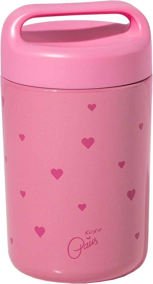 Paris Hilton Stainless Steel Food Jar, Double Wall Vacuum Sealed Insulated Food Storage Container with Carry Handle Lid, 16-Ounce, Pink with Heart Design