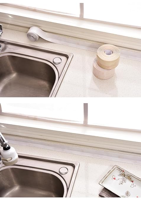 Red Waterproof Caulk Tape PVC Self Adhesive Caulk Strip Joint Adhesive Shower Bathtub Joint Strip Bathroom Sealing Tape Kitchen Sealing Tape and Shower Tile Sealant