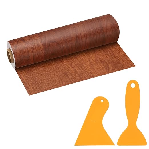 PATIKIL Wood Grain Repair Tape, 8" x 33' Self Adhesive Realistic Wood Tape with Scraper Durable Repair Patch for Furniture Floor Window Door Table DIY Home Decor, Brown Wood Grain