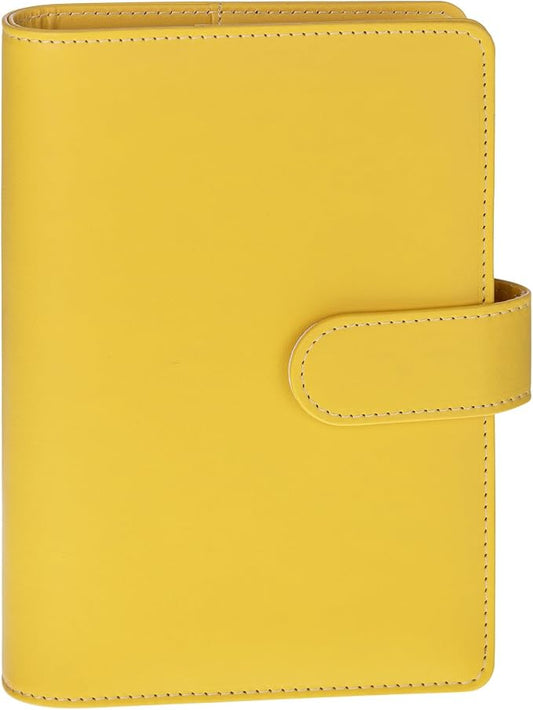 Antner A6 Notebook Binder Refillable 6 Ring Budget Binder Cover for A6 Refill Paper, PU Leather Budget Planner Organizer with Magnetic Buckle, Loose Leaf Personal Planner, Lemon Yellow