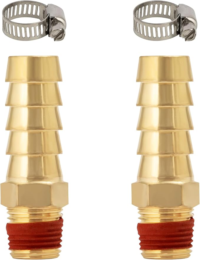 SUNGATOR 2-Pack 3/8" Barb to 1/8" NPT Air Hose Fittings, Brass Air Hose Repair Kit with Sealant, 3/8" to 1/8" NPT Male Brass Fittings, Barbed Gas Line Repair Connectors with 2 Clamps