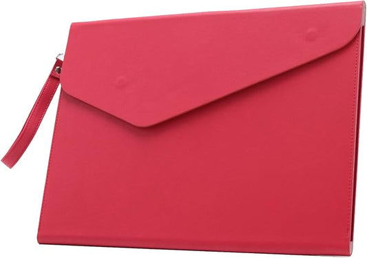 PU A4 Leather File Folder Document Holder Folder Stylish Portfolio Envelope Case with Strap and Invisible Magnetic Closure (Red)