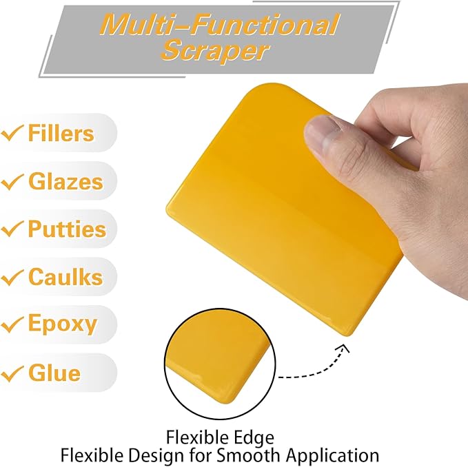 Body Filler Spreaders (Pack of 100) - 5 Inch Yellow Reusable Auto Body Plastic Filler Spreader Tool for Automotive Body Applying Fillers, Putties, Glazes, Caulks - Autobody Paint Repairs