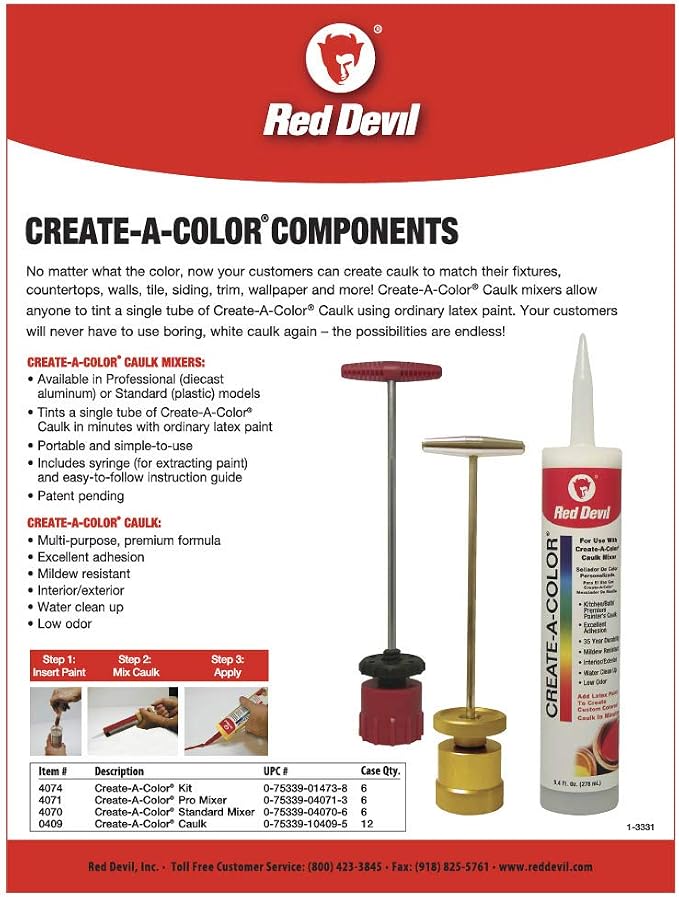 Red Devil 0409 Create A Color Caulk, 9.4 oz Cartridge, Tintable, 1 Pack