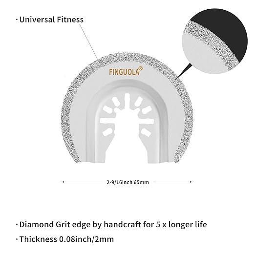 Oscillating Tool Blades, Diamond Carbide Multi Tool Blades for Grout Removal and Soft Tile Cut, Semi Circle Finger Segment Swing Grit Grout Oscillating Saw Blades (4PCS Semi Circle)