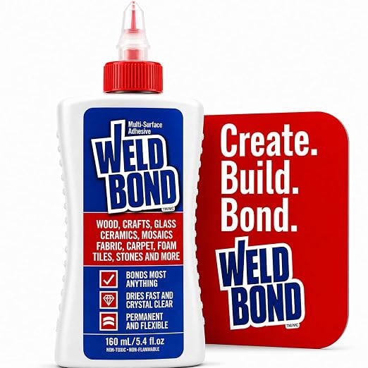 Weldbond Multi-Surface Strong Glue – Fast Drying Glue for Wood, Tile, Ceramic, Pottery, Glass & More – Heavy Duty Adhesive for Mosaic, Crafts, Wood Working & Repairs – 5.4oz (160ml), 1 Pack