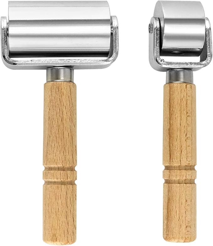 QWORK Leather Glue Laminating Roller Stainless Steel (2 pcs 2.36 inch + 1 inch) for Craft DIY Leather Edge Crimping Roller Press Platen Board Tool