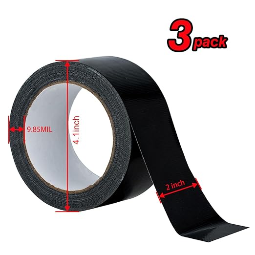 XUXU 3Pack Black Duct Tape Heavy Duty Waterproof Strong Adhesive Duct Tape Bulk for Indoor Outdoor Repairs 60 Yards x 2 Inch Total
