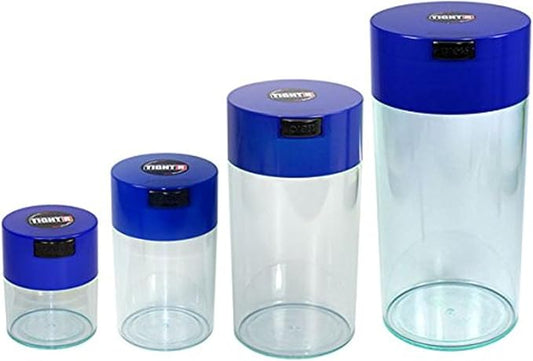 Tightvac Set of 4 - Patented Airtight Container | Multi-use Vacuum Container Works as Smell Proof Containers for Herbs and Dry Goods. Blue Clear