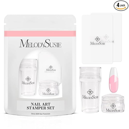 MelodySusie French Nail Stamper Kit, Silicone Stampers with Scrapers, 4PCS DIY Home Nail Design Salon, Clear