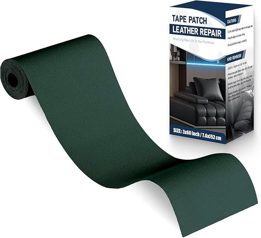 Zenyao Leather Repair Patch Tape - Self Adhesive Leather Repair Kit for Car Seat Furniture, Heavy Duty Vinyl Repair Patch for Couch Sofa, Waterproof Fix for Tears, 3x60 Inch Roll, Dark Green