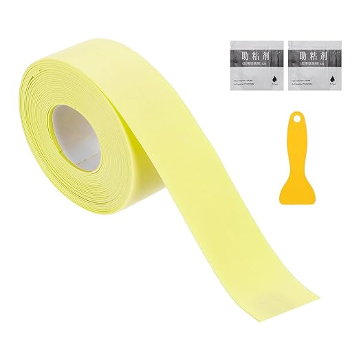 uxcell Caulk Tape Waterproof, 0.83 Inch x 10.5 ft Self-Adhesive Sealant Sealing Strip Caulking Sealant Tape PVC with Tool for Kitchen Sink Toilet Bathroom Bathtub Floor, Beige