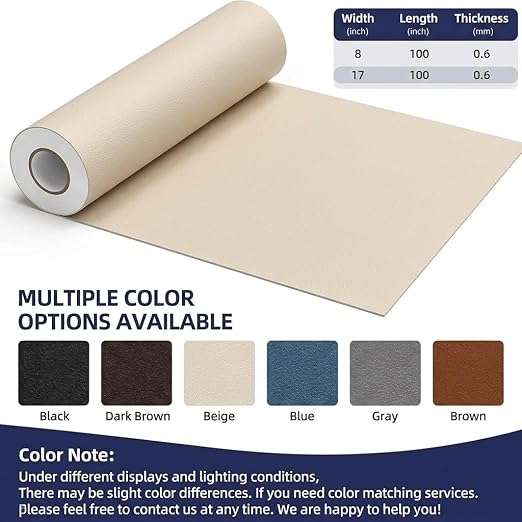 Qextce Leather Repair Patch Tape, Beige, 8x100 Inch | Self-Adhesive, Waterproof, Wear Heat Resistant, Vinyl Leather Repair Kit, For Furniture, Car Seat, Sofa, Couch, Luggage