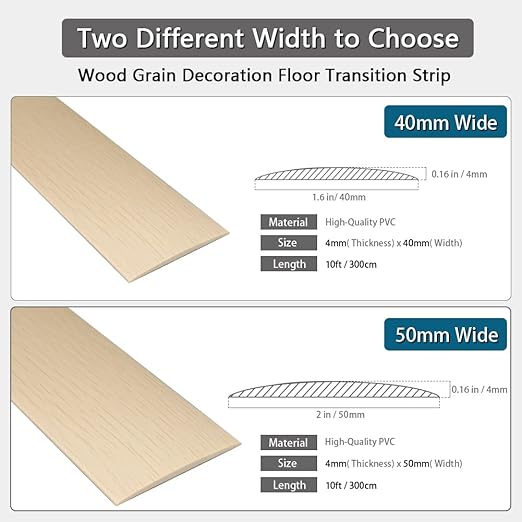 Floor Transition Strip 2" Self Adhesive Flat Vinyl Flooring Transitions Strip with Strong Backing Wood Grain (5cm, 10FT, Maple Wood Grain)