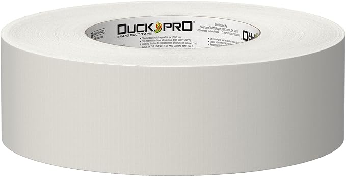 Duck Pro Heavy Duty Duct Tape for Long Lasting Repairs, 2" Wide (1.88 in x 55 Yds) Performance Grade Tape with Waterproof Backing, White, 12 Rolls