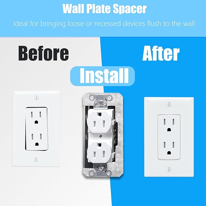 5 Pcs Outlet Spacers, Metal Wall Plate Spacer for Electrical Outlets, Flush Fit Device Leveling Plate for Receptacle Repair, Outlet-Extender Shims for Fixing Protruding Switches & Gaps