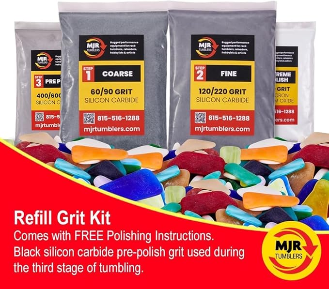 Refill Grit Kit Premium Quality Extreme Polish 12,000 Grit Sub Micron Aluminum Oxide Polish for Unparalleled Results. for 35lb Rock Tumblers with Silicon Carbide and Plastic Pellets