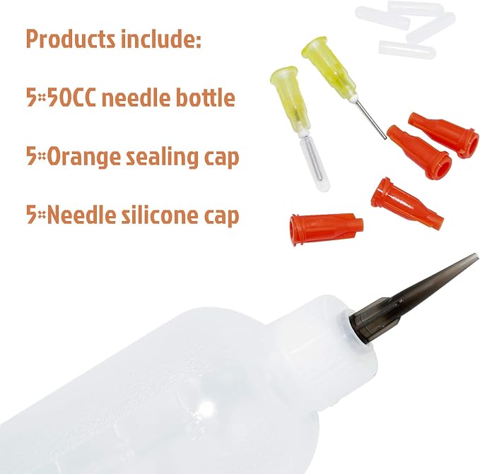 FJNATINH 50cc Glue Squeeze Bottle, Precision Tips Applicator Bottles, 5 Pack