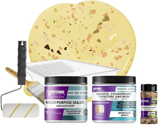 Beyond Paint Countertop Makeover Kit with Paint, Sealer, Flecks and Tools for Countertops, Buttercream