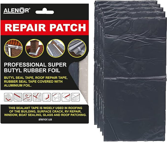 Alenor Terracotta Butyl All Weather Repair Patch 4"x6" (Pack of 5) Waterproof Sealing Patch Roof Leak Indoor Outdoor Pipe Repair HVAC Vent Air Conditioner Window Seal Rain Gutters Flashing Auto Boats