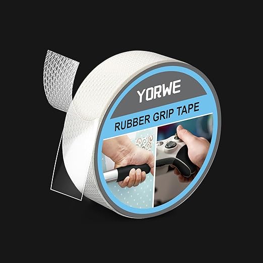 Yorwe Rubber Grip Tape, Ultra-Thin Strong Adhesive Anti-Slip Waterproof Heat Resistant Wear-Resistant Cushion Pad, Making Handles or Contact Surfaces Safer, with Grip and Comfort (Clear, 1In x 10Ft)