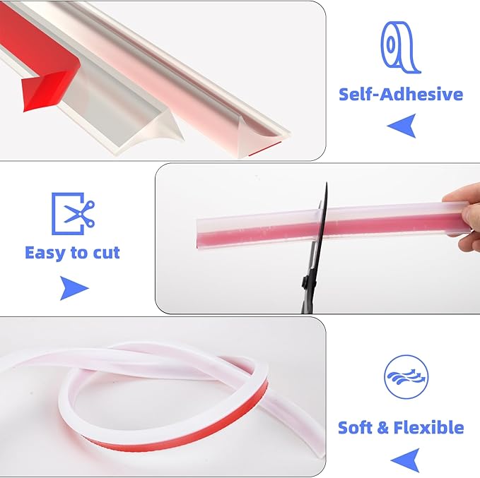 39 Inch Shower Threshold Water Dam Barrier,Silicone Shower Door Bottom Seal for Water Stopper,Flexible Edge Trim for Countertop Water Stopper,Self Adhesive Water Blocker for Bathtub,Transparent