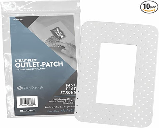 Strait-Flex Drywall Patch – Outlet-Patch for Electrical Box Repairs –Pre-Cut Drywall Repair Solution for Mis-Cuts and Damage Around Receptacles – Fast, Strong, Sandable – Fits Standard Boxes – 10 Pack