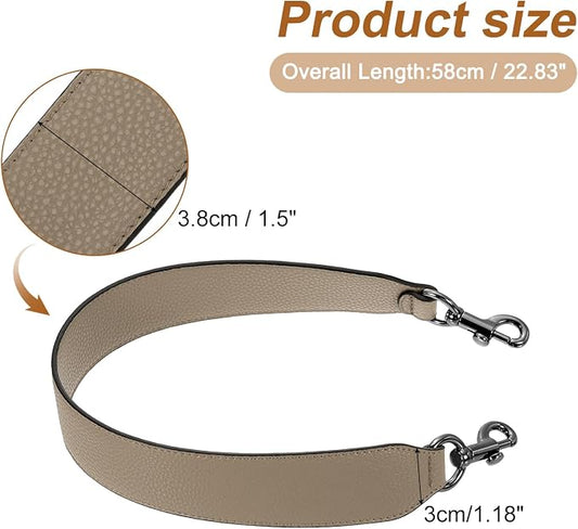 uxcell 22.83 Inch PU Leather Short Bag Strap with Clasp, Purse Handles Handbags Replacement Straps for Clutch Bag Crossbody Underarm Bags, Dark Khaki, Metallic Black Buckle