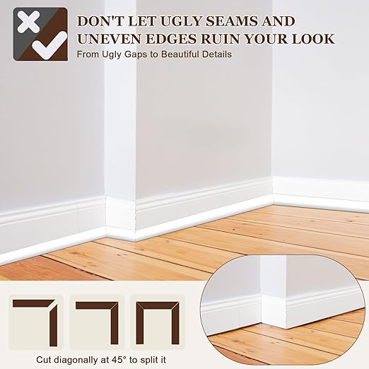 Flexible Quarter Round Molding (13 Ft / 156 Inch) - Waterproof Self-Adhesive Silicone Trim for Floor Gaps & Bathtubs, Easy No-Tool Installation, Paint-Free Gap Cover