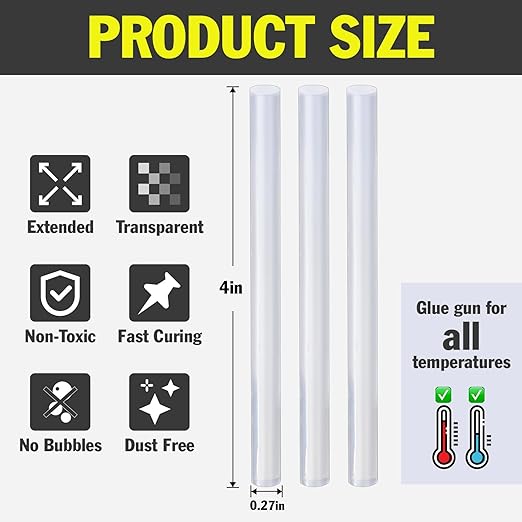 240 Pack Mini Hot Glue Sticks, 4" Long x 0.27" Diameter Glue Sticks for Mini Glue Guns, Perfect Fit for Wood, Metal, Glass, Plastic, Floral, Fabric, Leather, Foam, Floral