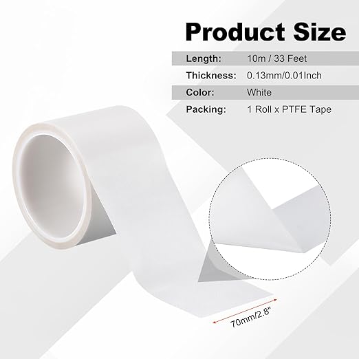 PATIKIL Heat Resistant Tape, 2.8 Inch x 33 Feet High Temperature Tape PTFE Adhesive High Heat Tape Waterproof for Vacuum Sealer Machine Insulation Protection, White, 0.13mm Thick