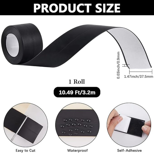 CRASPIRE 10.5Ft x 1.5in Black Caulk Tape Sealant Tape Self Adhesive Waterproof Sealing Corner Caulking Strip for Wall Floor Kitchen Bathroom Corner Protector Decorative Edge Bathtub Shower Sink