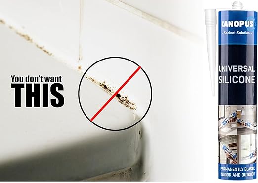 CANOPUS Universal Silicone, Clear, 3-Pack 10oz Each, Waterproof Kitchen & Bathroom Acetoxy Silicone Sealant, Suitable for Indoor and Outdoor Waterproofing and Bonding Applications, Shower Sealant