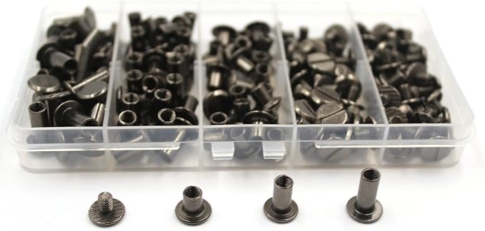 75 Sets Chicago Black Round Head Rivets Binding Screws Screws 6/10/12 3 Sizes for Leather Craft Decoration/Books/Leather, Bags, Apparel Rivets