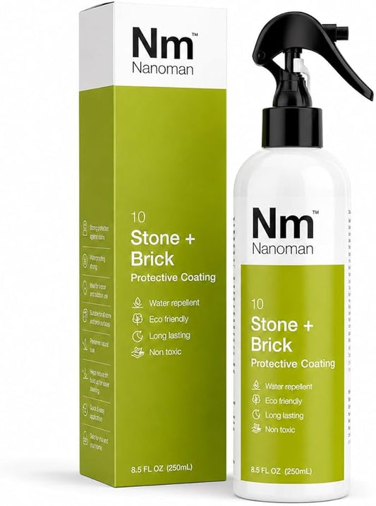 Nanoman Stone and Brick Sealer 8.4 fl oz; Marble Granite Quartz Stone Brick Concrete Grout Sealer and Protectant; Cleaner Sealant Protector & Care Spray for Kitchen and Bathroom Benches and Surfaces