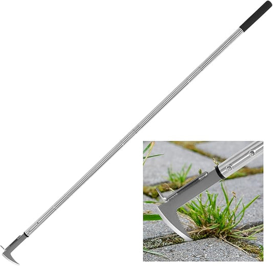 BARAYSTUS Crack Weeder, Stainless Steel Manual Crevice Weeding Tool, Long Handle Weed Grabber Remover, L-Shaped Manual Weeder Puller, Durable Crevice Weeding Tool for Sidewalk Garden Patio Lawn