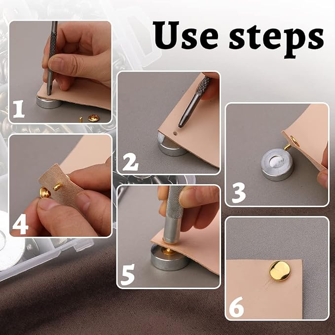 TLKKUE 240 Sets Rivets for Leather 3 Sizes Double Cap Rivets Tubular 4 Colors Leather Rivets with Rubber Hammer Fixing Tool Kit 4 Pieces for DIY Leather Craft Clothes Shoes Decoration and Repair