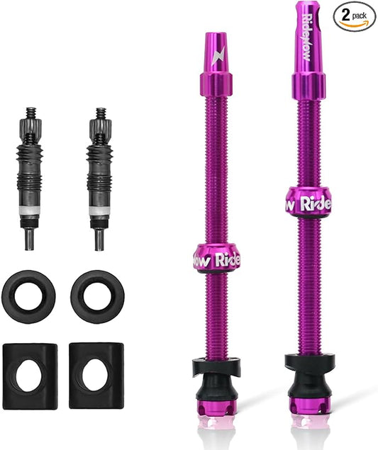 RideNow Tubeless Presta Valve Stems, 85mm Super Light 7075 Aluminum Alloy Presta Tubeless Valve Stem Kit with Valve Core Remover Tool and Valve Stem Caps, Multiple Color and Size Options(Pair), Purple