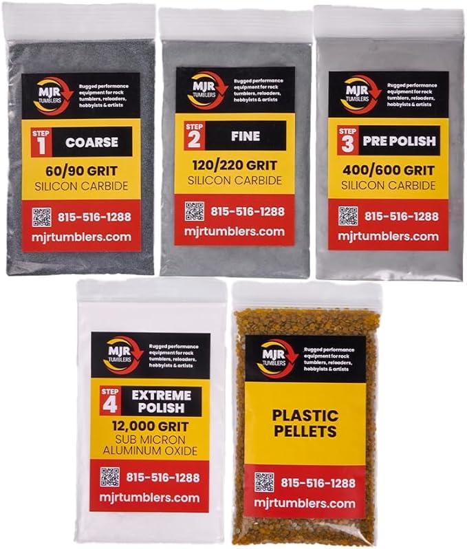 Rock Tumbler Grit Kit Refill with 12,000 Grit Polish, Silicon Carbide & Aluminum Oxide, Stone Polishing Kit with Plastic Pellets for 10lb Rotary & Vibratory Tumblers