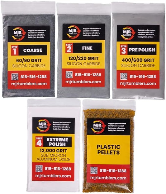 Rock Tumbler Grit Kit Refill with 12,000 Grit Polish, Silicon Carbide & Aluminum Oxide, Stone Polishing Kit with Plastic Pellets for 10lb Rotary & Vibratory Tumblers