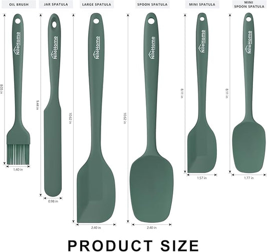 NileHome Silicone Spatula Set, 6 Pieces Food Grade Kitchen Utensils with Silicone Brush Heat Resistant Dishwasher Safe BPA-Free Rubber Spatula for Scraping, Baking, Cooking, Mixing-Green
