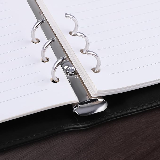 Antner A6 PU Leather Notebook Binder Refillable 6 Ring Budget Binder for A6 Filler Paper, Loose Leaf Personal Planner Binder Cover with Magnetic Buckle Closure, Black