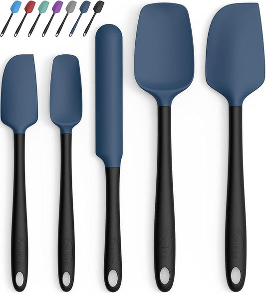 Coukre Silicone Spatula Set of 5,High Temperature Resistant, Food Grade Silicone, Dishwasher Safe, for Baking, Cooking (Dark Blue Black)